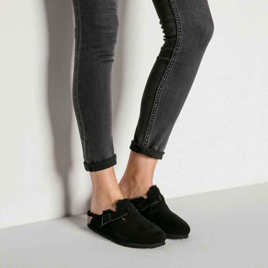 Birkenstock Boston Shearling for Women - Black Suede - Sole Food - 4
