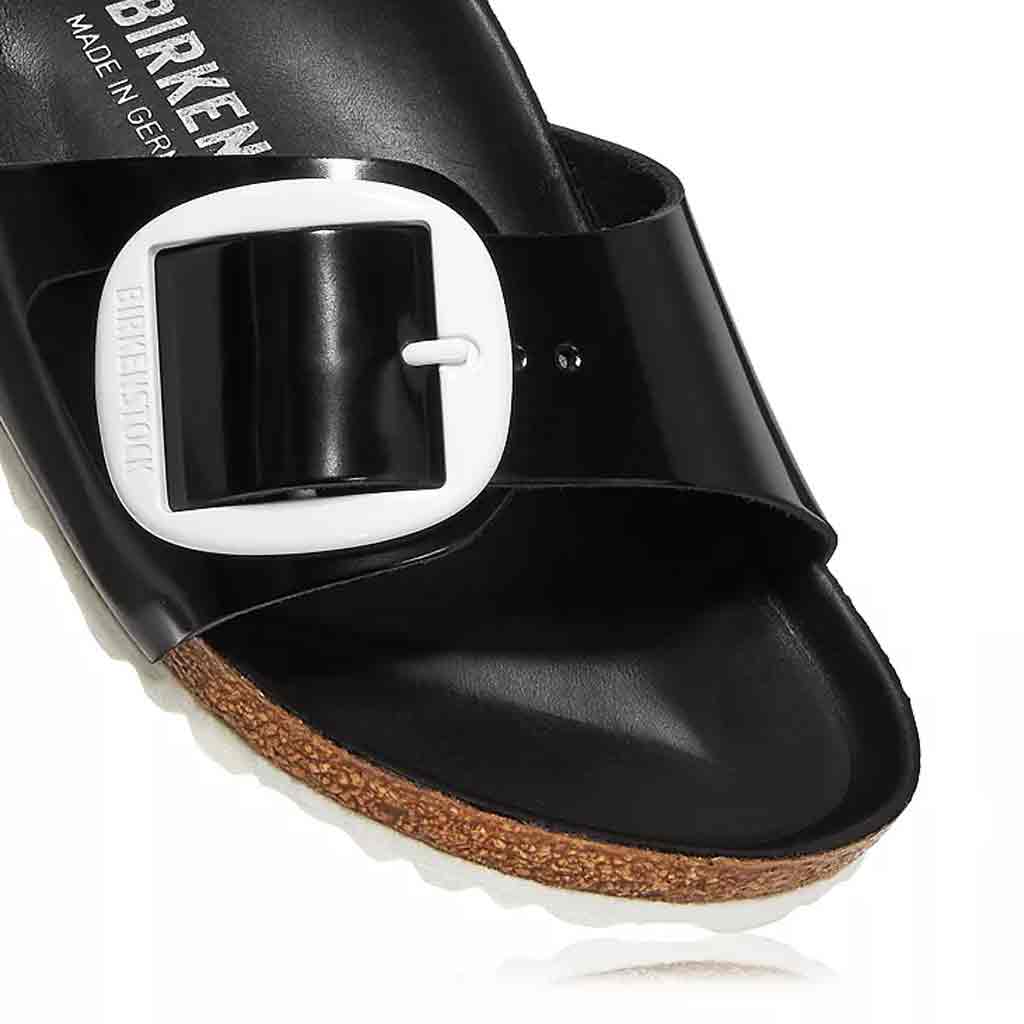 Birkenstock Madrid Big Buckle - Hi-Shine Black and White - Sole Food - 3
