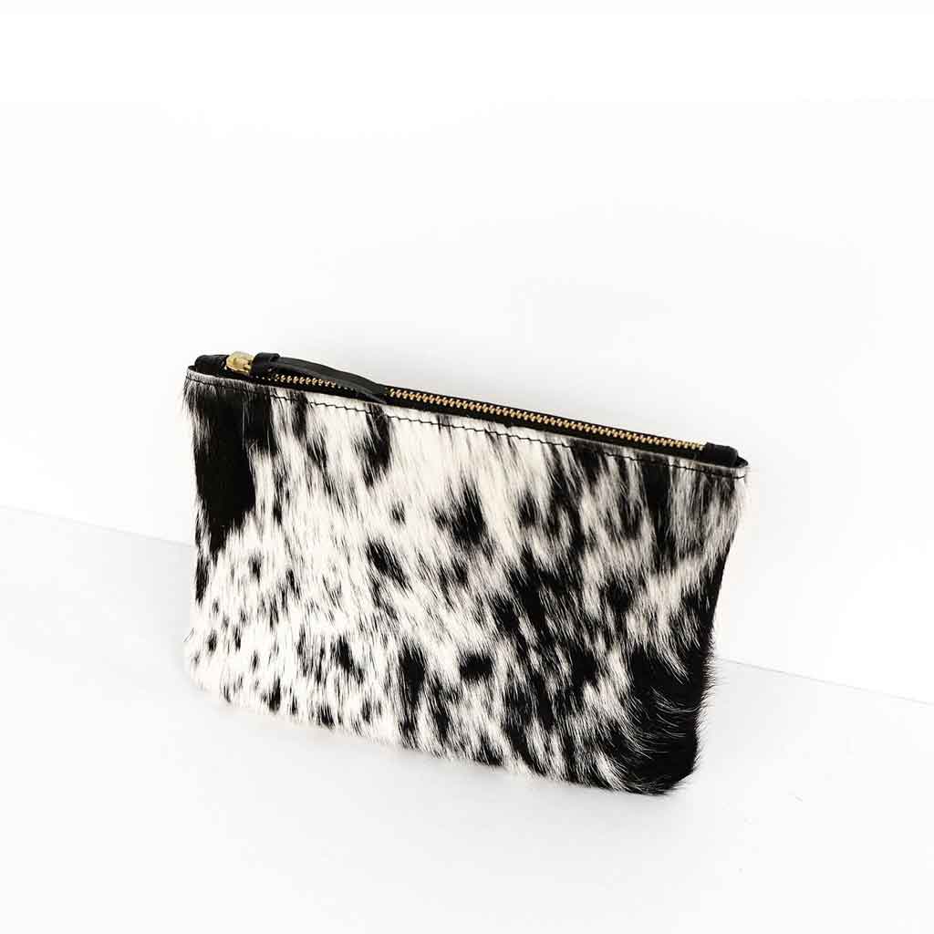Primecut Cowhide Zip Pouch - Salt + Pepper - Sole Food