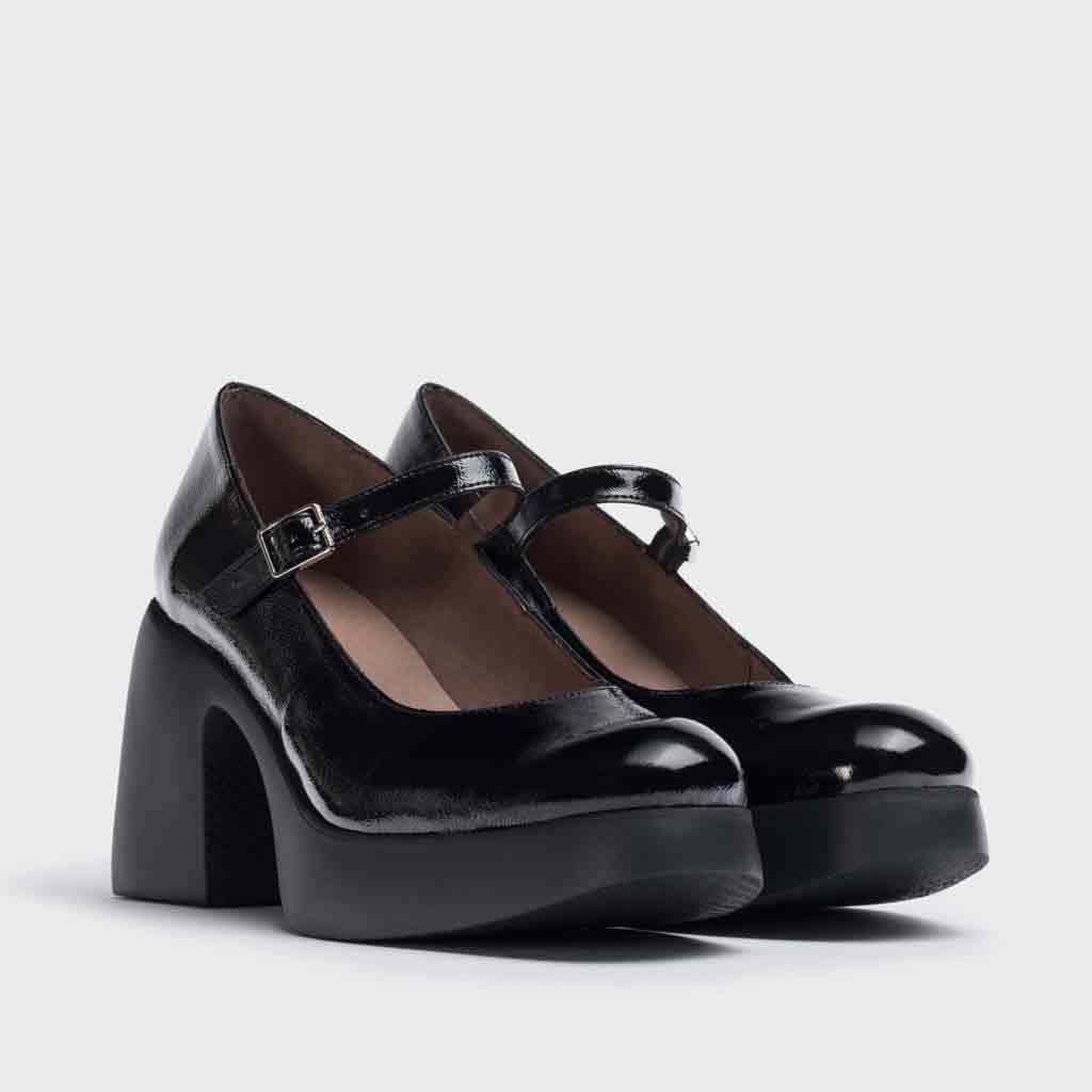 Wonders Lack Chunky Mary Jane - Black Patent - Sole Food