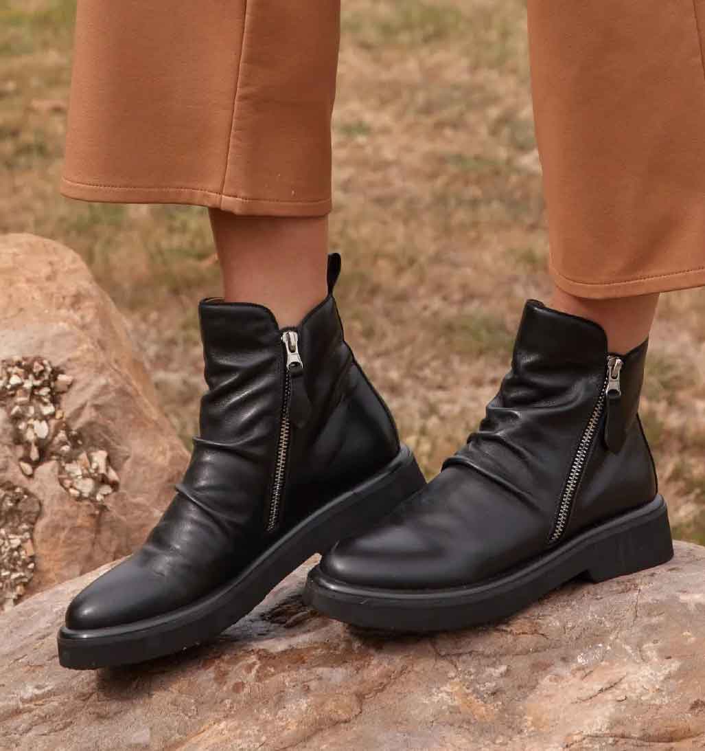 EOS Theona Double Zip Bootie - Black | Sole Food