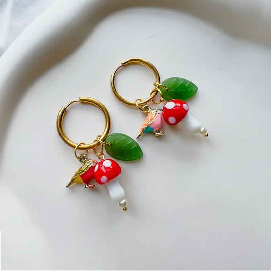 Yellow Dots Studio - Birds and Mushrooms Earrings - Sole Food - 1