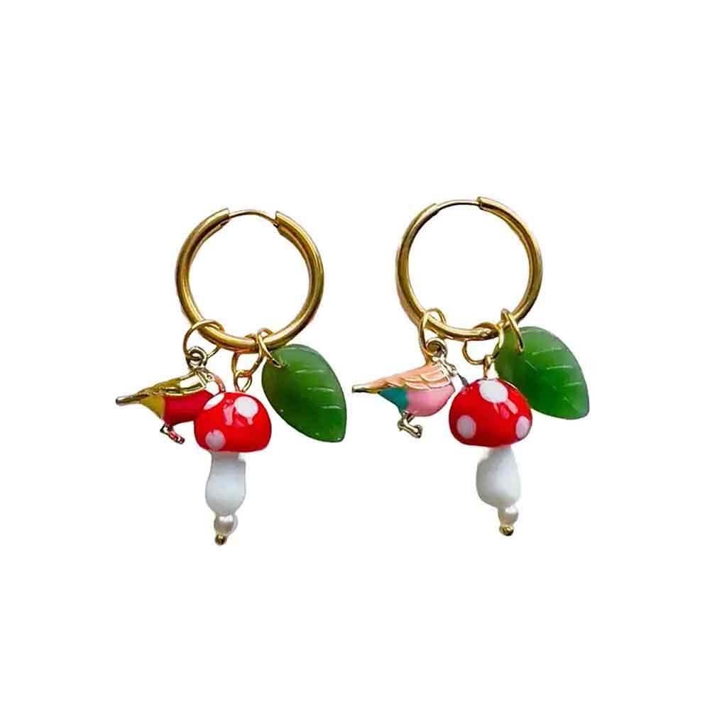 Yellow Dots Studio - Birds and Mushrooms Earrings - Sole Food - 2