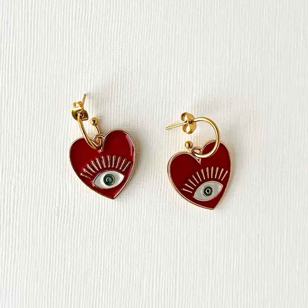 Yellow Dots Studio - Red Heart Eye Earrings - Sole Food - 1