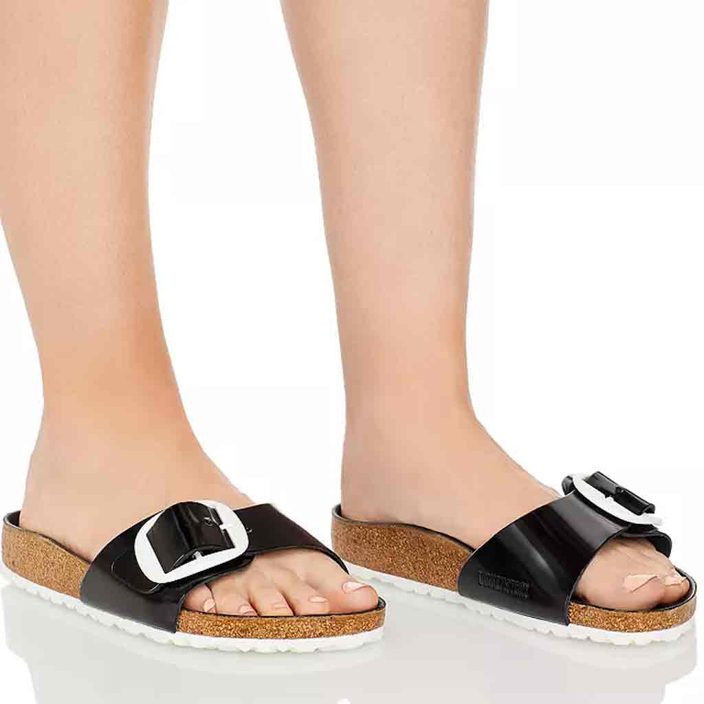 Birkenstock Madrid Big Buckle - Hi-Shine Black and White