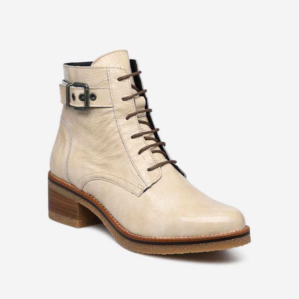 Dorking Lace-up Boot - Cream Patent - Sole Food
