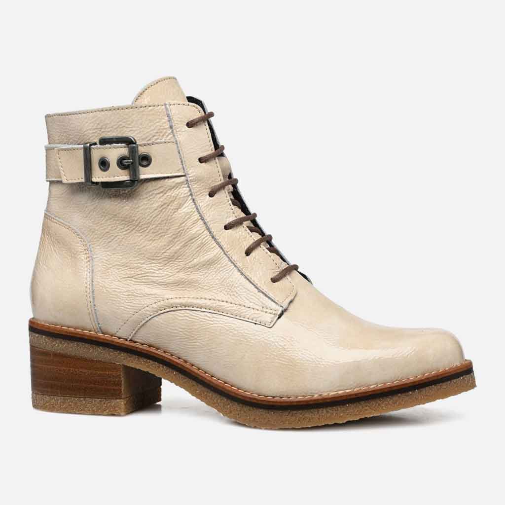 Dorking Lace-up Boot - Cream Patent - Sole Food