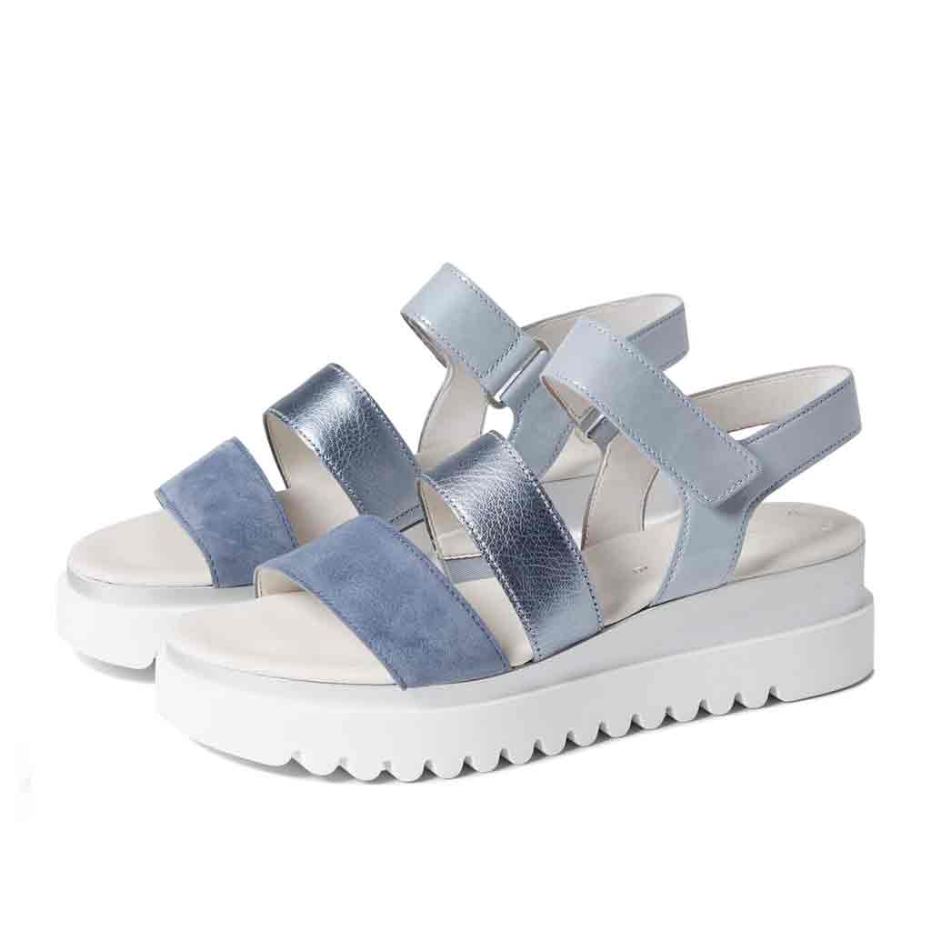 Gabor 3-Strap Wedge Sandal - Blue - Sole Food
