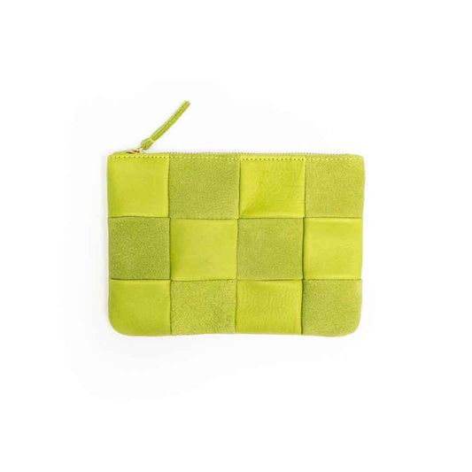 Primecut Leather Check Zip Pouch - Lime - Sole Food - 1