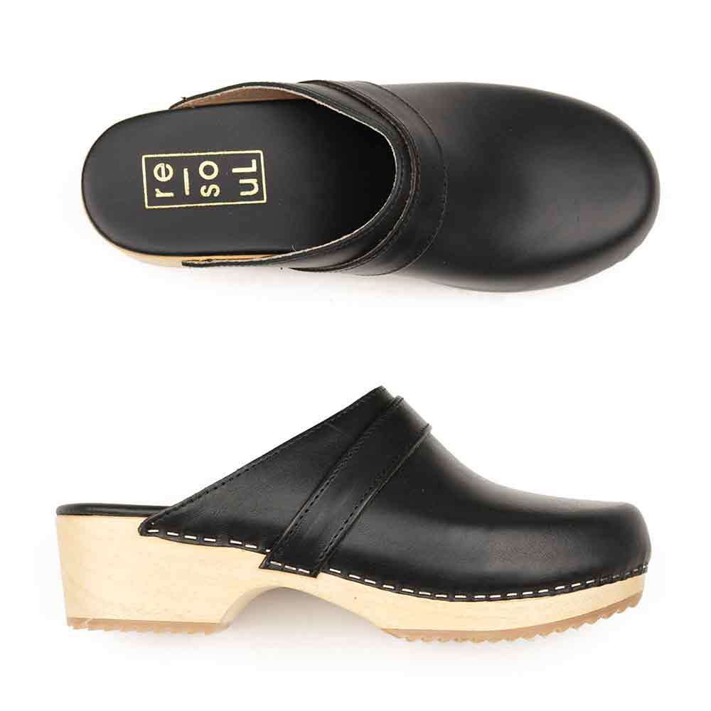 re-souL Classic Clog - Black Leather - Sole Food