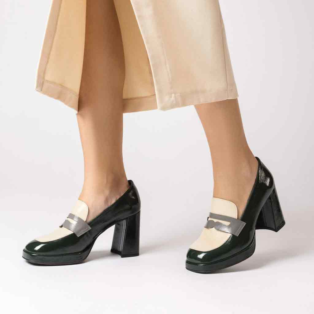 Patent heeled clearance loafers